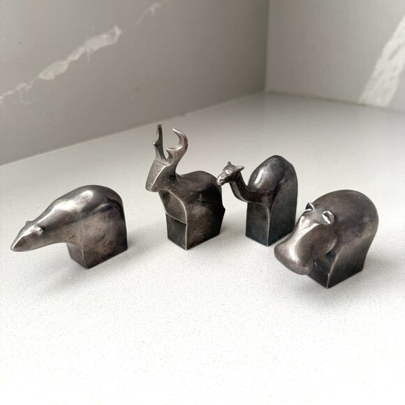 Dansk Set Of 4 Silverplate Figurines By Gunnar Cyren Deer Rhino Camel Bear Vtg - Picture 1 of 7